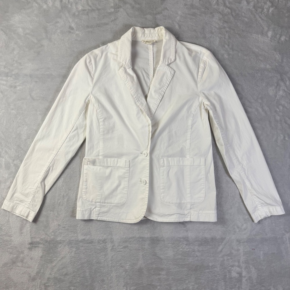 Eileen Fisher Blazer Jacket Womens XXS White Cotton Two Button Patch Pockets